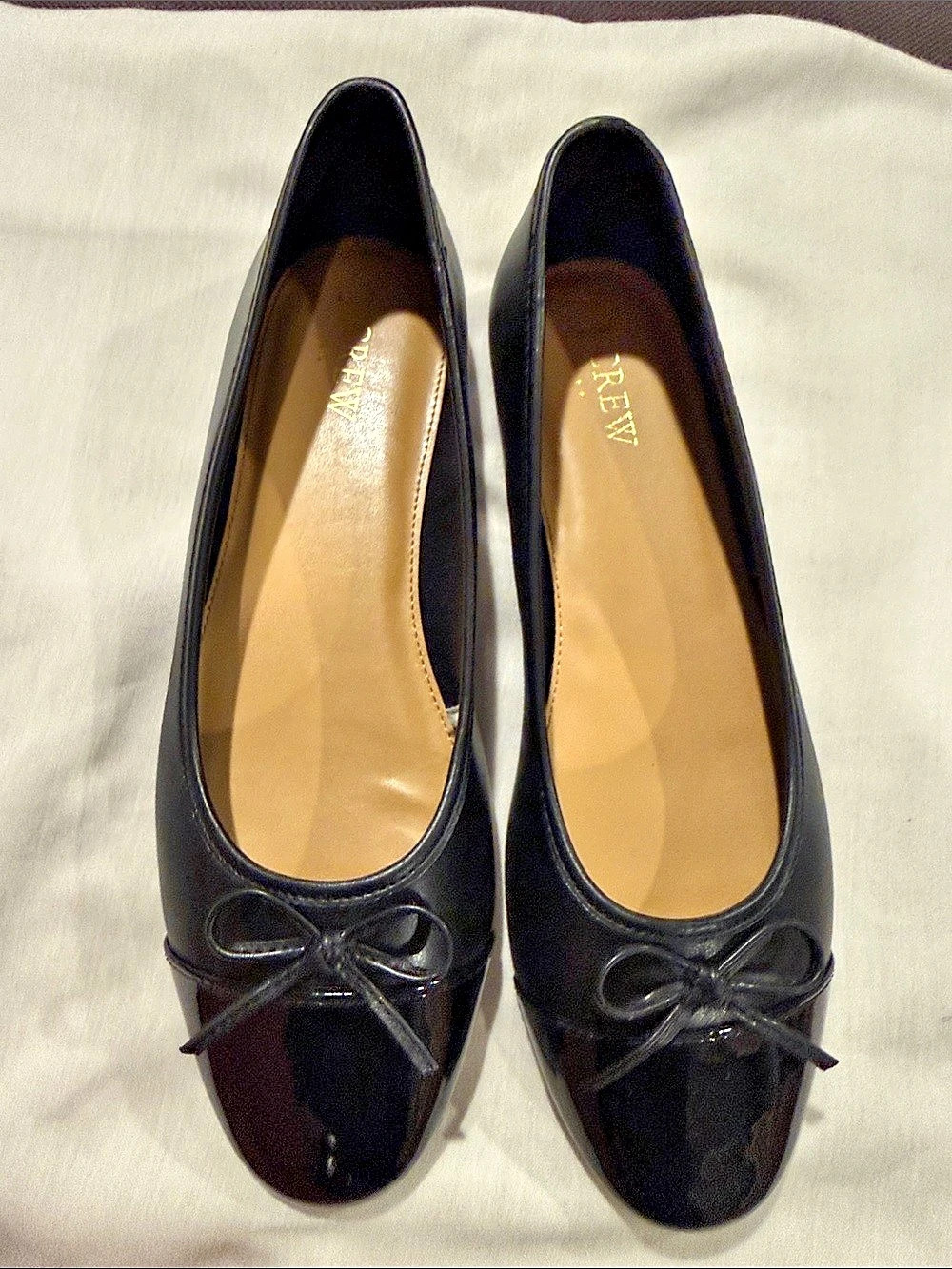 J.Crew Bow Patent Ballet Flats Black US 8.5